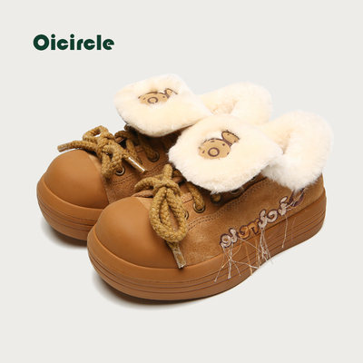 OICIRCLE原创设计【栗棕】冬季加绒加厚羊毛低帮棉鞋厚底雪地靴