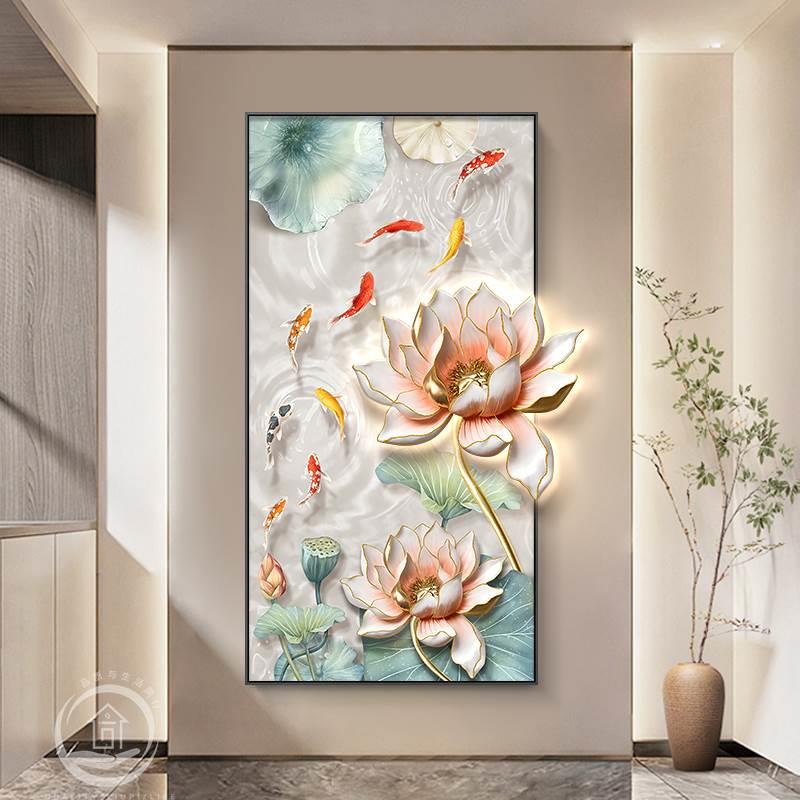 九鱼图玄关装饰画轻奢入户门正对墙高端挂画现代走廊过道立体壁画图片
