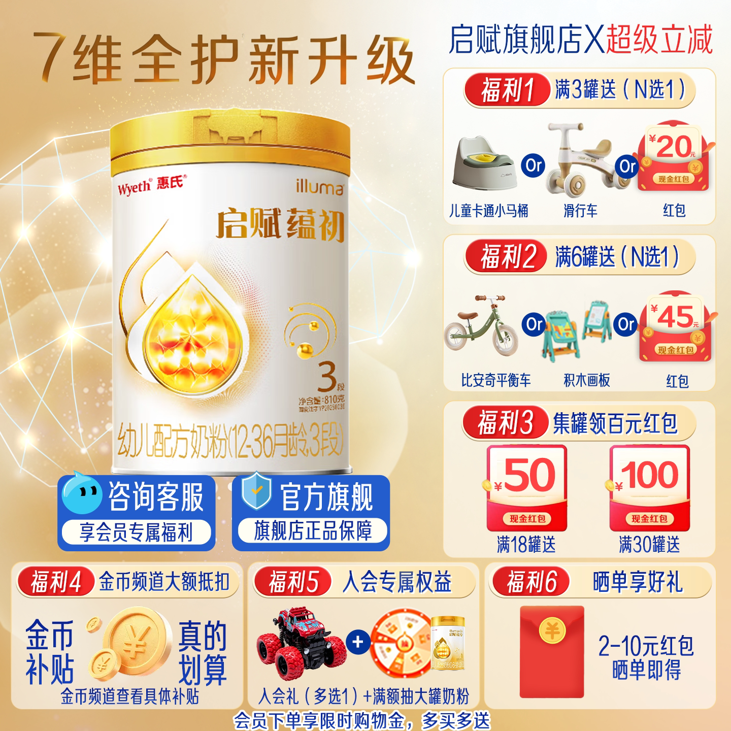 蕴淳升级】启赋蕴初3段1-3岁宝宝婴幼儿配方奶粉810g*1罐旗舰店