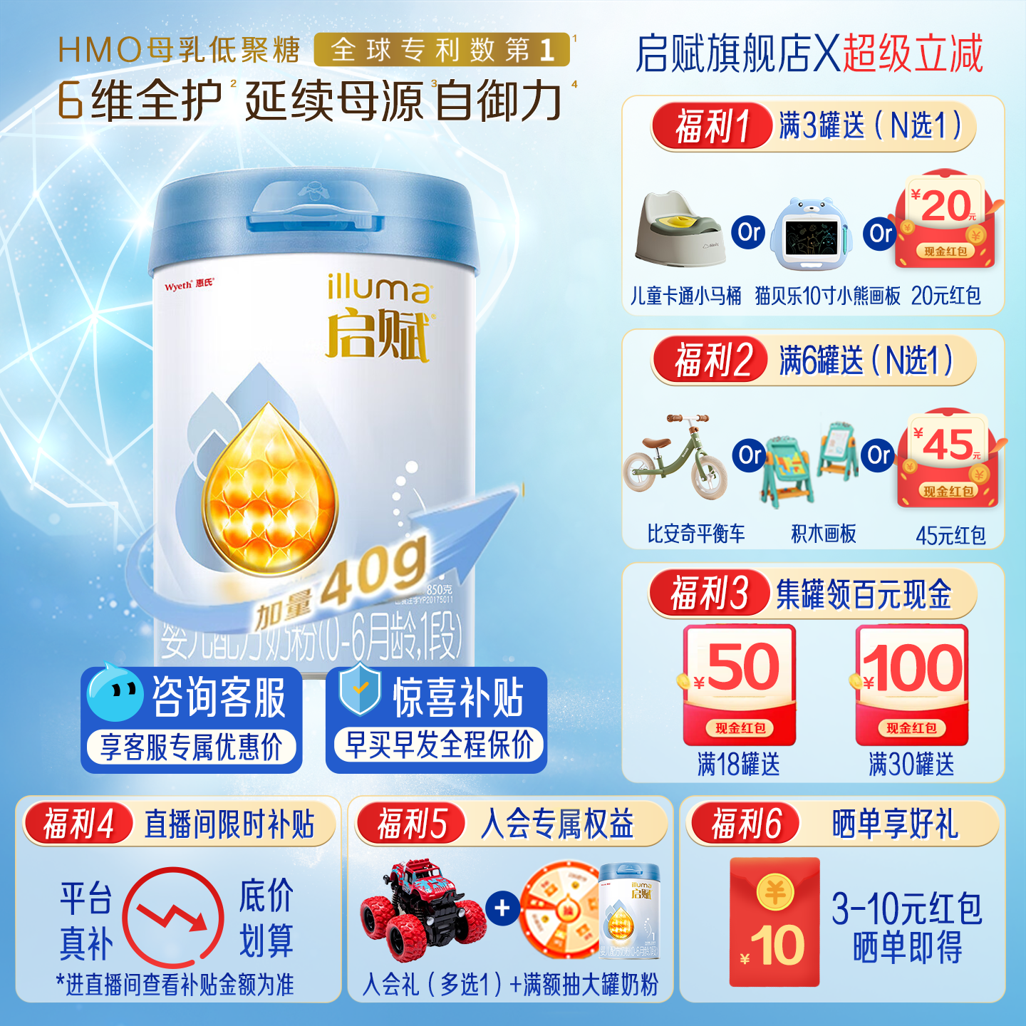 启赋蓝钻1段新生儿奶粉850g*1罐一段婴儿配方奶粉官方旗舰店正品