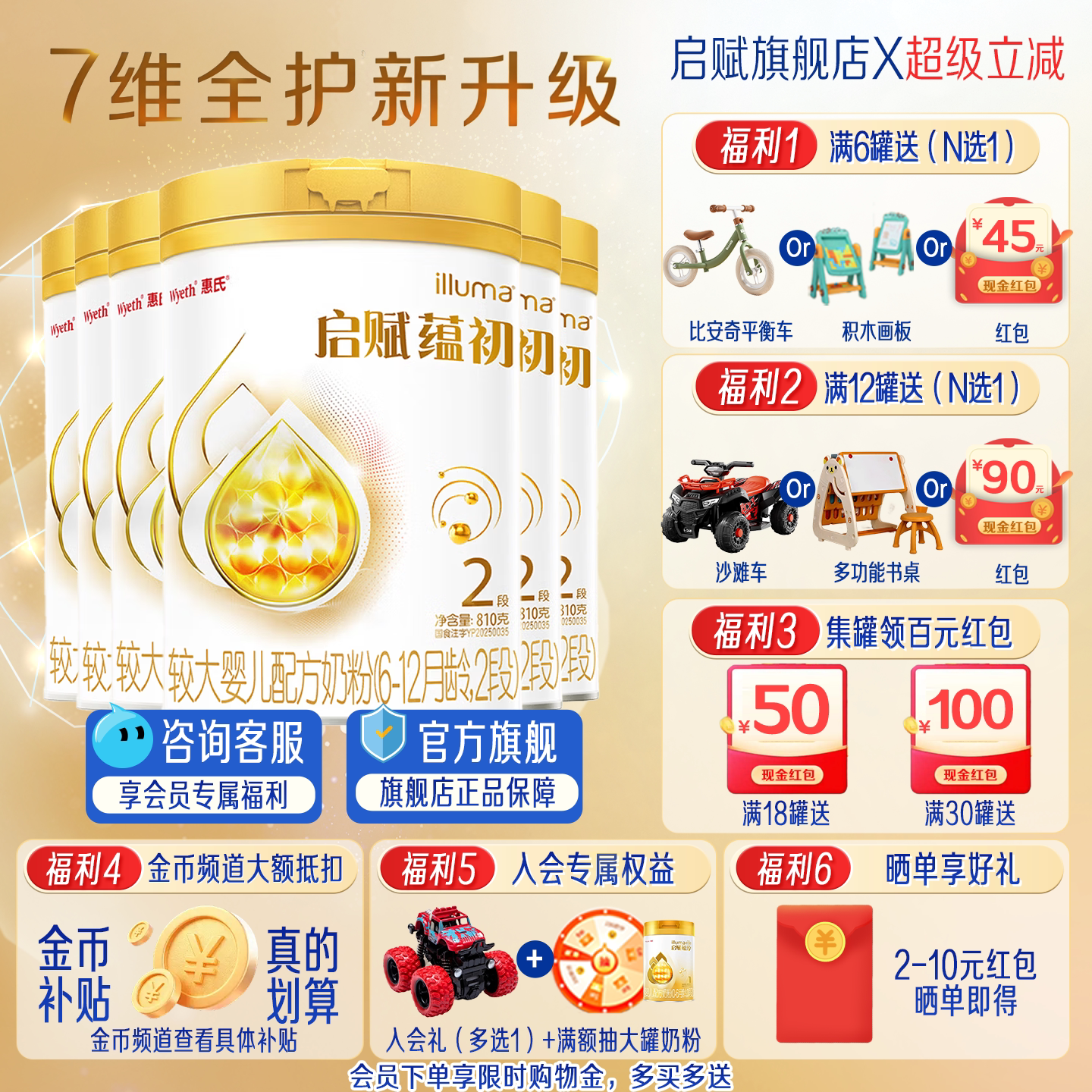 蕴淳升级】启赋蕴初2段6-12个月婴儿配方奶粉810g*6罐官方旗舰店