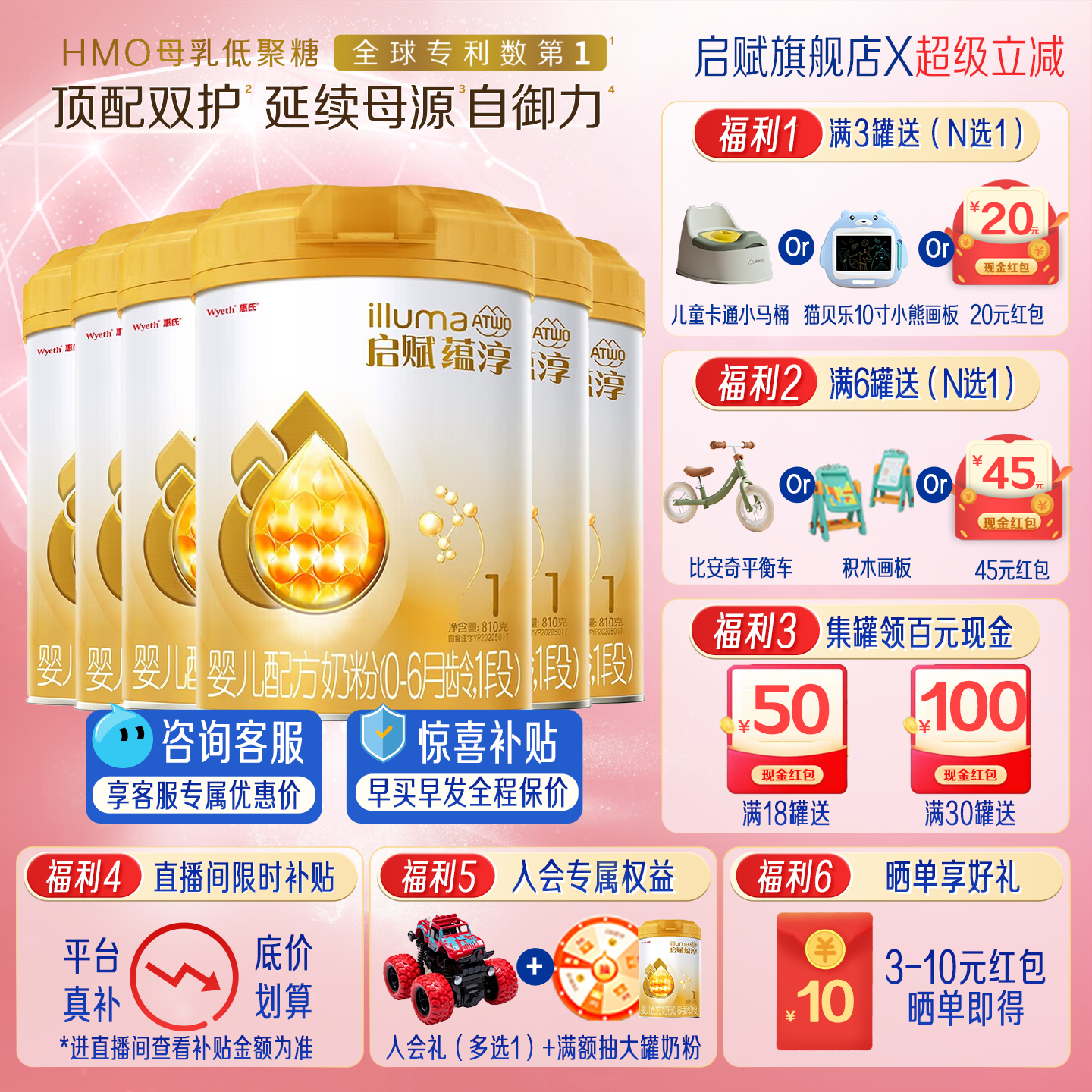 新国标启赋蕴淳1段新生儿奶粉810g*6罐0-6个月一段A2奶源HMO进口