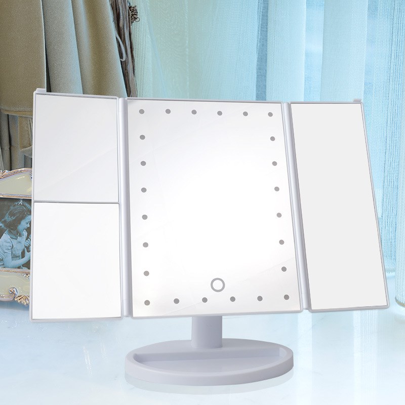 三面折叠led化妆镜 跨镜电商台式梳妆镜 可无极调光补妆镜子厂家
