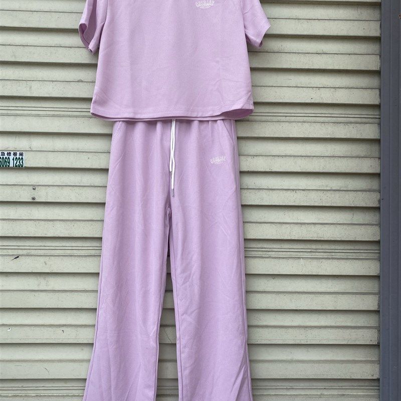 真某斯运动风套装女2024夏季休闲时尚设计感短袖阔腿裤两件套