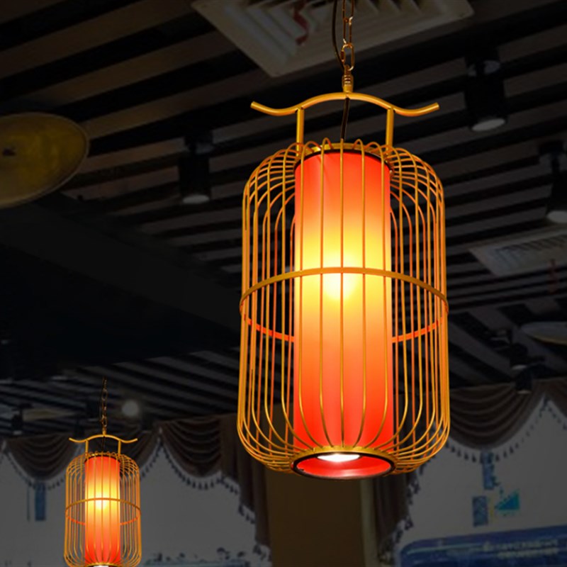 中式连锁餐饮火锅店铁艺灯笼吊灯 餐桌走廊创意定制灯具带射灯