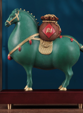 彩铜马到成功摆件招财钱袋马上有钱铜马家居客厅酒柜电视柜装饰品