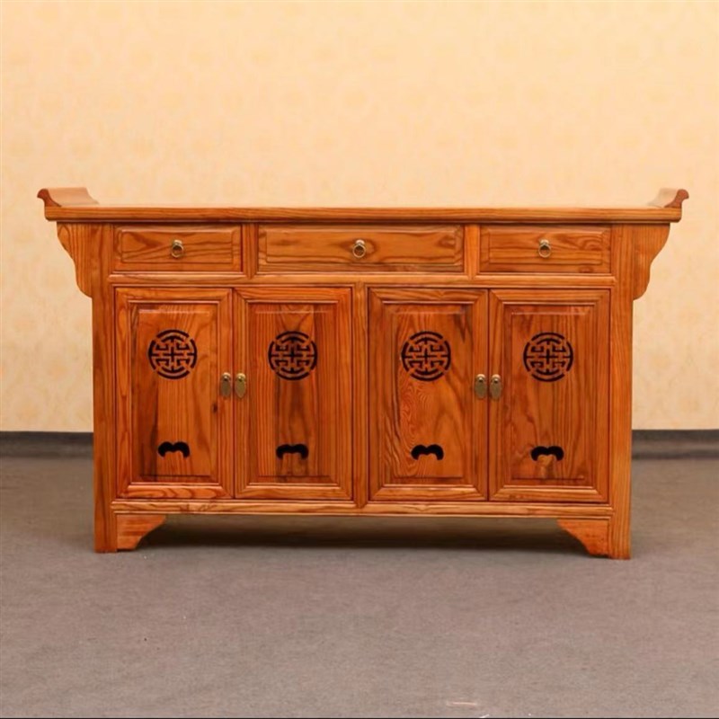 家用餐边柜明清新中式古实木家具榆木鞋柜翘头玄关柜雕花镂空斗柜