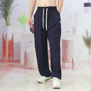 夏季 抽绳束脚大码 防蚊灯笼裤 宽松家居裤 薄 人造棉长裤 斜纹棉绸男裤
