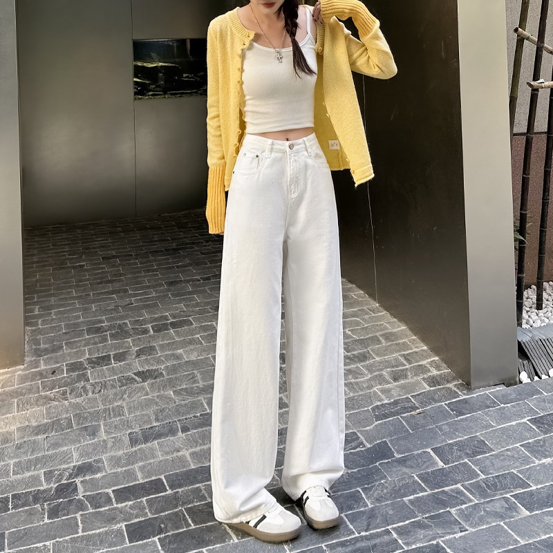 白色阔腿牛仔裤女2025春夏季新款高腰显瘦宽P松垂感直筒拖地长裤