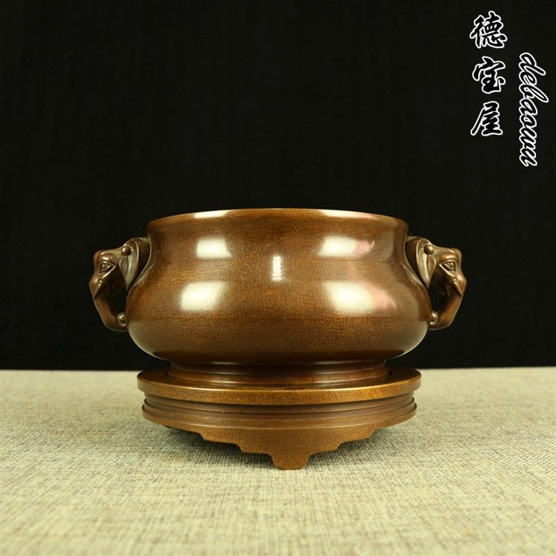 铜香炉纯铜家用室内上香供奉象耳炉底座香插大号仿古全铜香炉铜制,家居饰品,桌面摆件,淘宝优惠券,粉丝福利购,淘宝优惠卷
