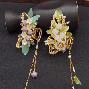 好货古风发饰绢花抓夹汉服头饰复古清新简约造型仙气边夹饰品