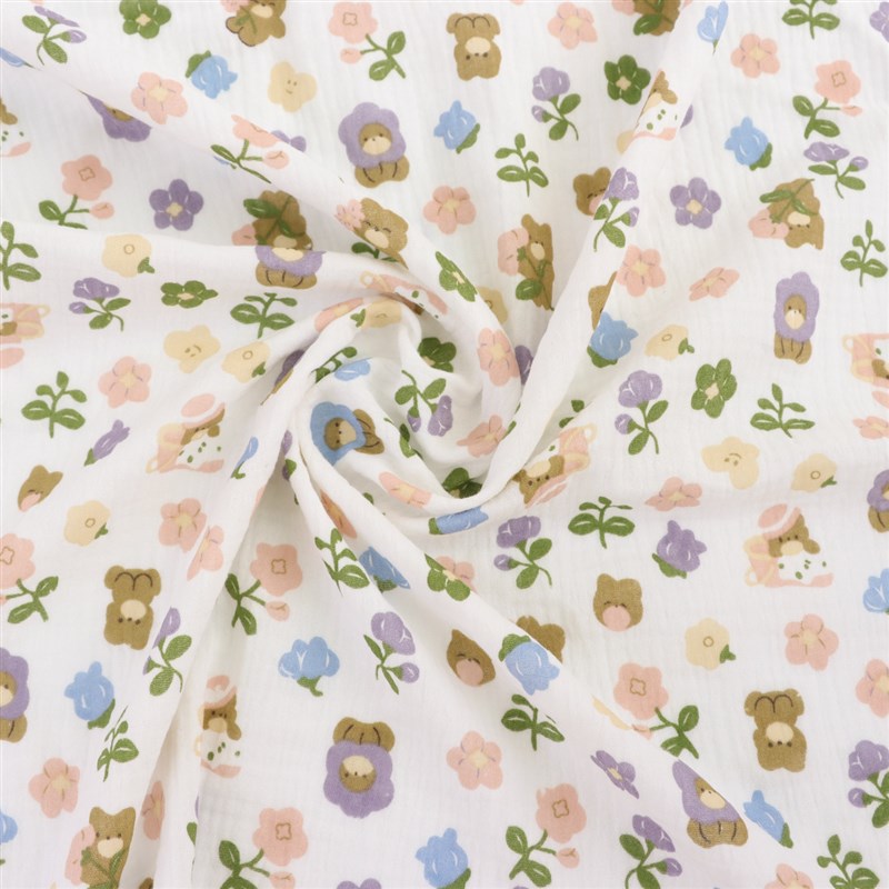 40支全棉双层绉布印花纯棉粉色碎花布料A类婴儿口水巾月子服纱布