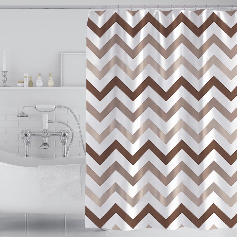 简约波浪涤纶浴帘 防水加厚浴帘布干湿分离不透光浴室帘厂家