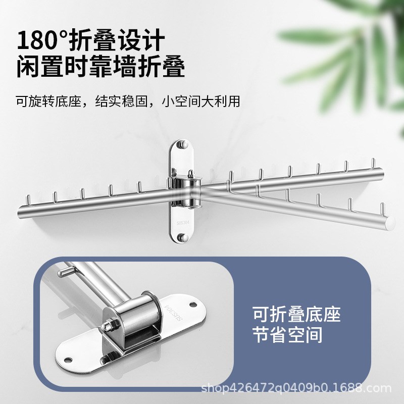 304 不锈钢挂衣钩旋转晾衣架免打孔酒店宾馆墙壁挂折叠摇摆收纳杆