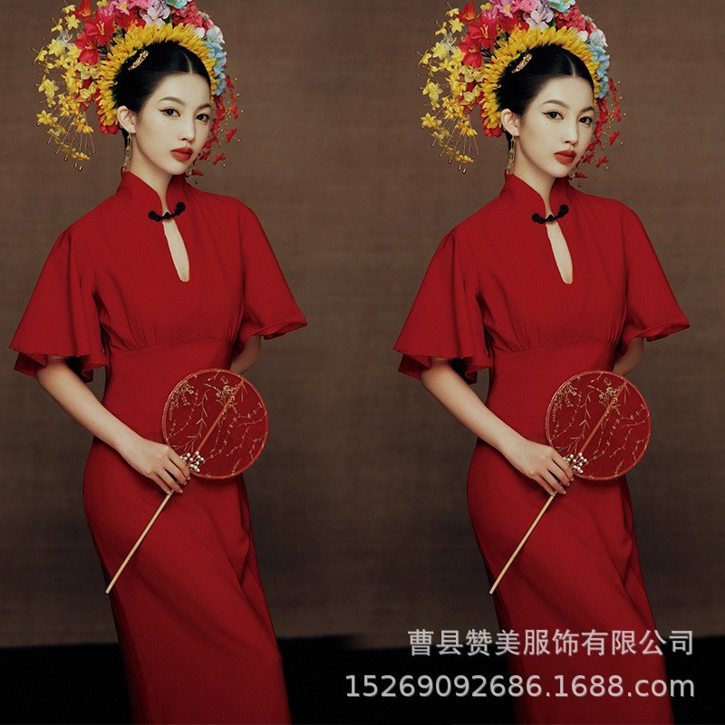 泉州浔埔女簪花明制汉服古装写真服装复古旗袍民族风外景旅拍摄影