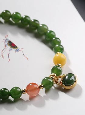 天然碧玉6mm圆珠手串碧玉包包手链女士中国风复古小清新网红手饰