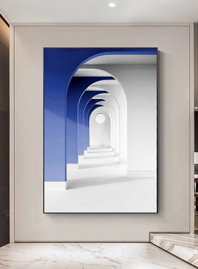 现代简约入户玄关空间延伸感装饰画蓝色抽象挂画客厅餐厅卧室壁画