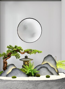 新中式玻璃钢雪浪石带灯枯木假山橱窗楼梯花园造景装饰品落地摆件