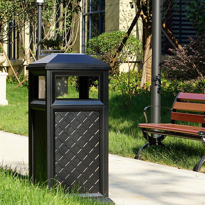 户外庭院果皮箱 方形网格垃圾桶 高档小区果皮箱 别墅垃圾箱 水木
