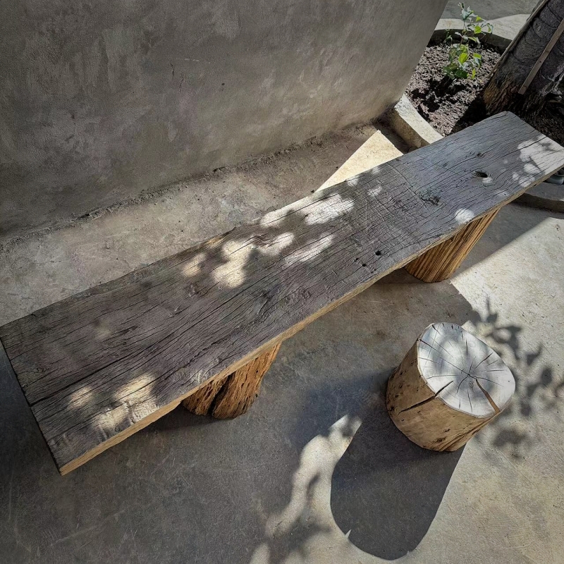 老木头风化木板侘寂风朽木板枯木造型茶几茶桌摆件户外阳台茶板