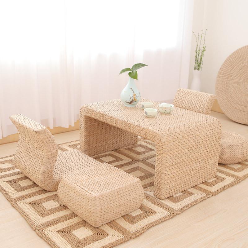 飘窗榻榻米茶几和室客厅阳台简约矮手工草编地台小桌子国学茶桌