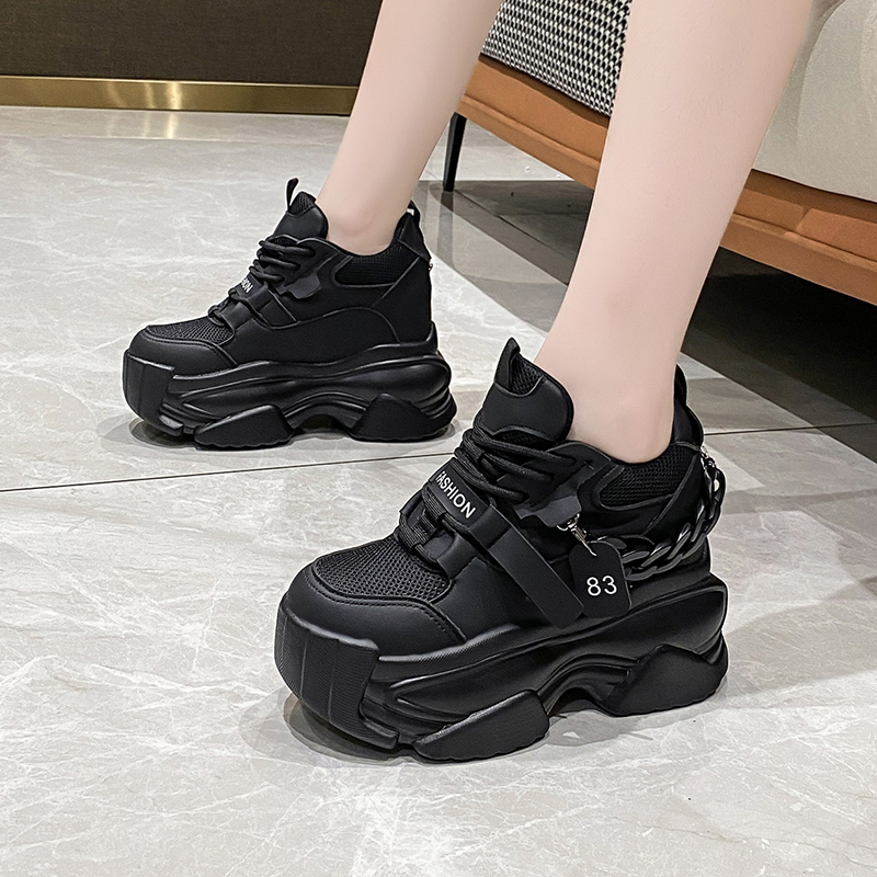 内增高女鞋增高10cm老爹鞋女网红链条显瘦厚底运动鞋秋Z季新款包