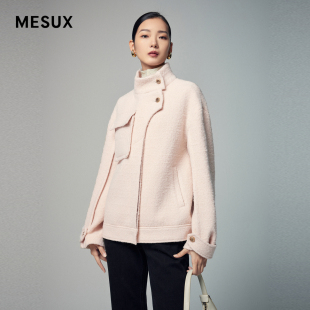设计绵羊毛夹克式 时尚 大衣女MLWUI402 新品 MESUX米岫冬季