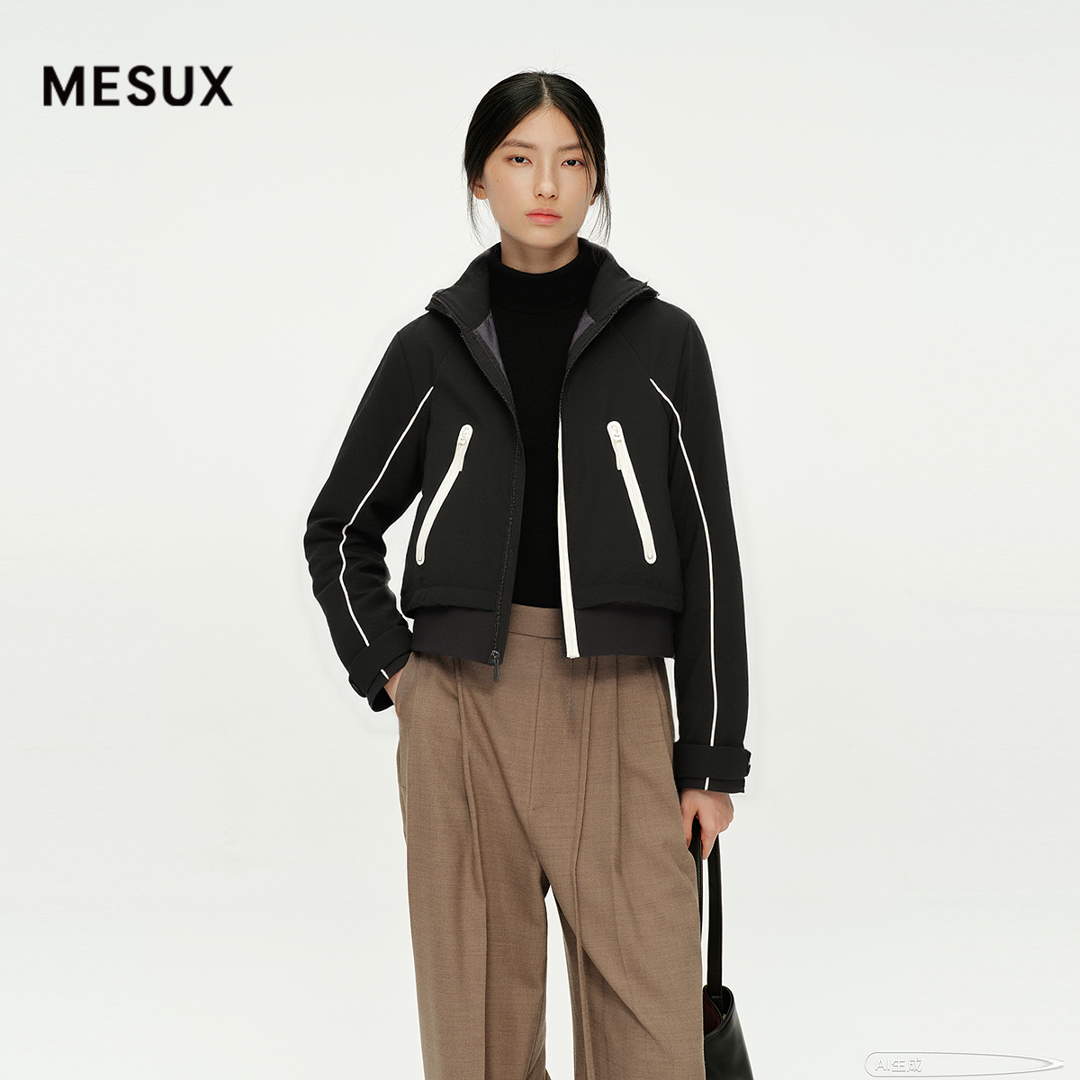 MESUX米岫25冬白鸭绒三防运动功能型撞色挺括短款羽绒服MNWPL205