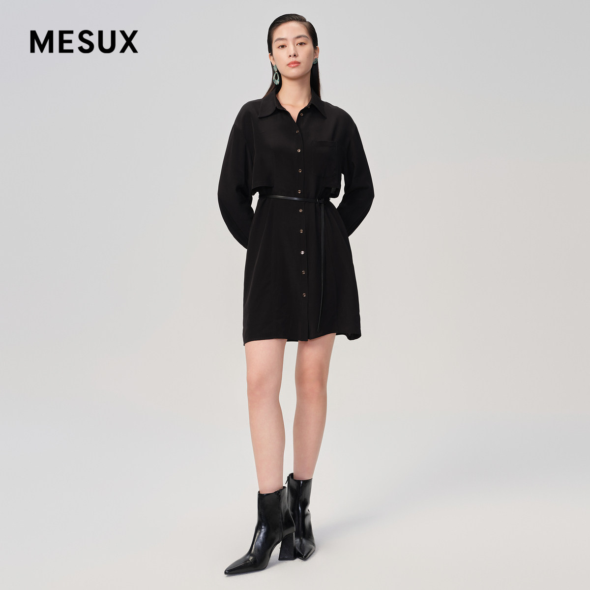 MESUX米岫女装复式衬衫长袖中长款连衣裙MLSUO604