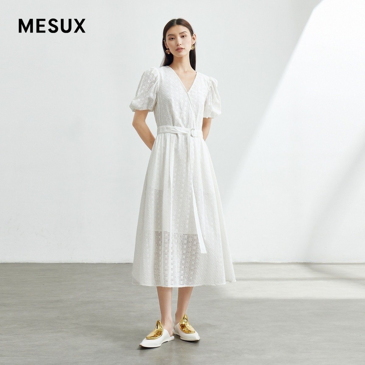 MESUX米岫夏季女装绣花廓形中长款连衣裙百搭仙女裙MLMUO447