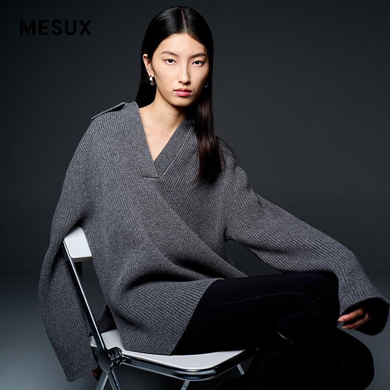 MESUX米岫24冬绵羊毛质感POLO领美拉德针织毛衣开衫外套MMWUE439