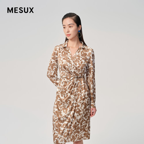 MESUX米岫女装印花桑蚕丝手绘浪漫花卉茶歇连衣裙女MLSUO608