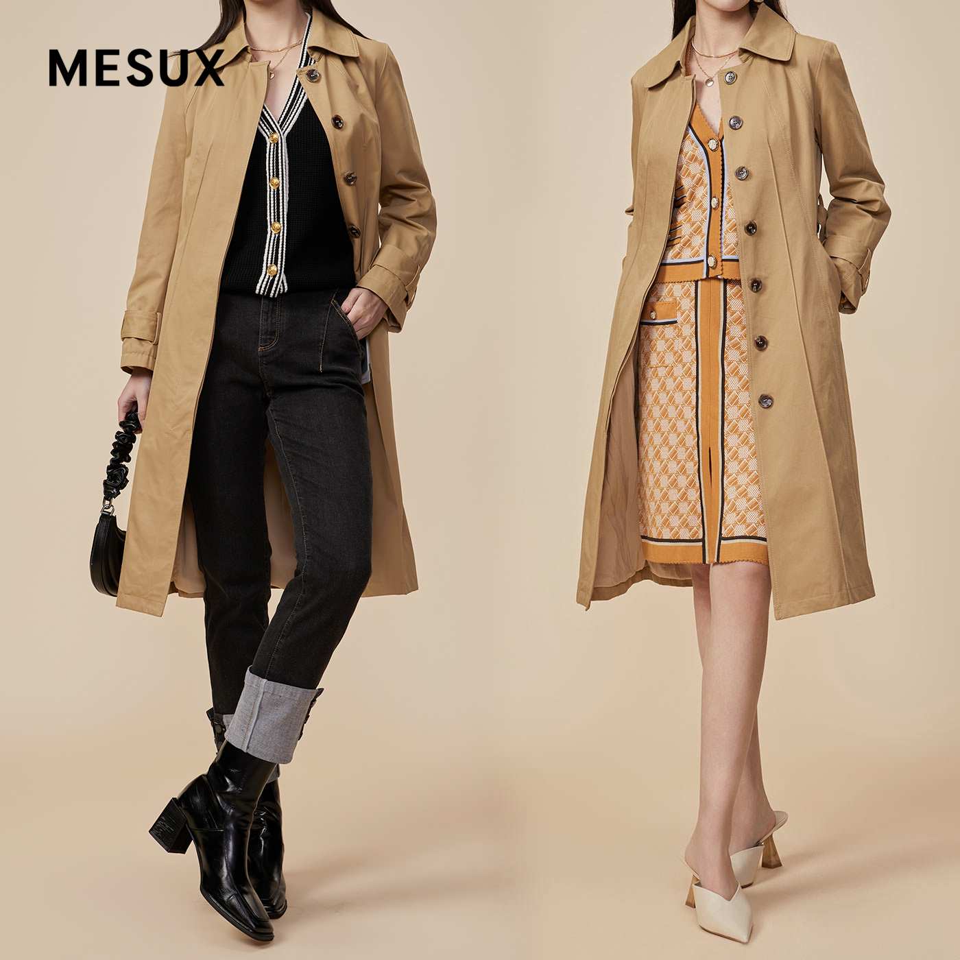 MESUX米岫立体剪裁廓形收腰中长款风衣外套女休闲女MKSUG201