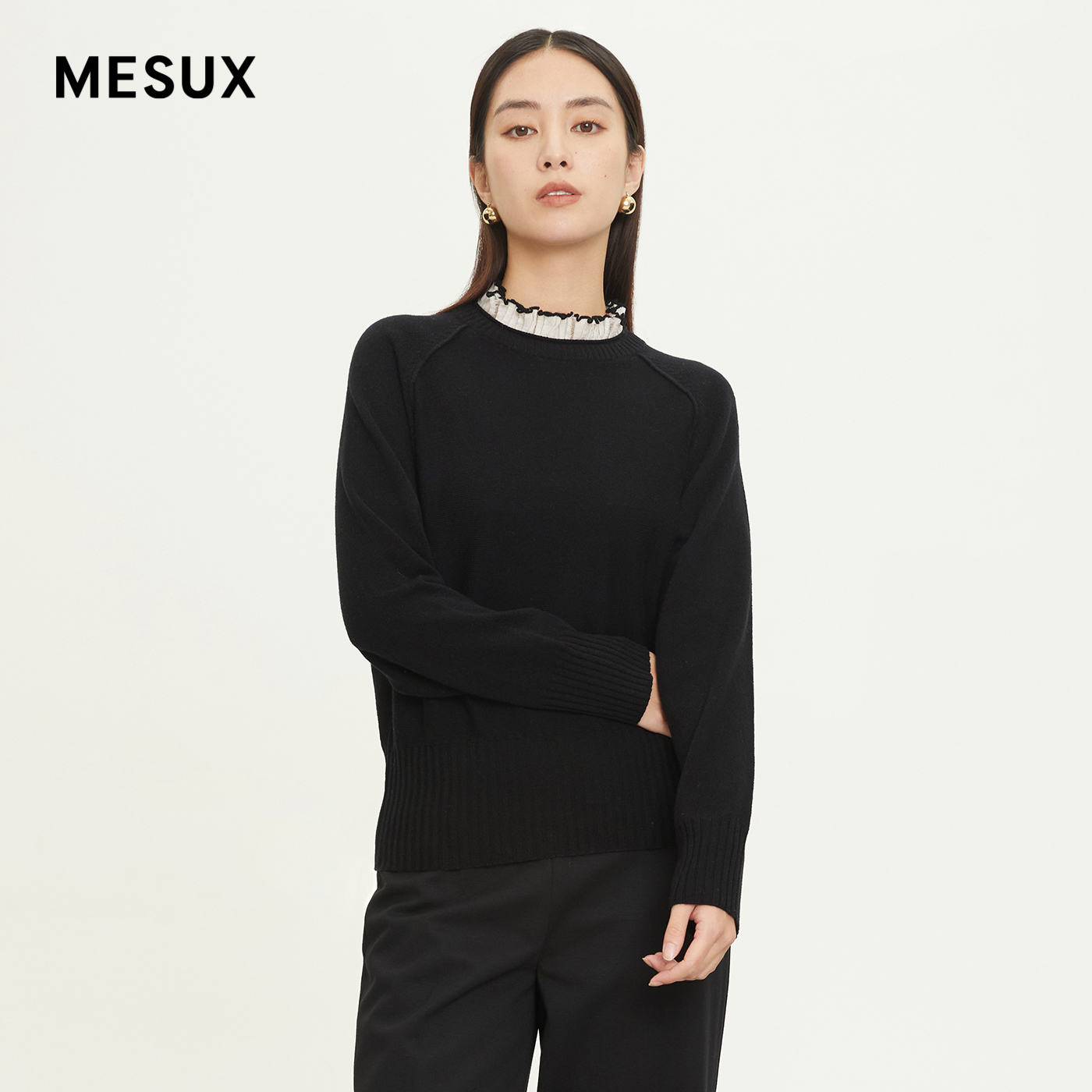 MESUX冬季新款螺纹小高领毛衫