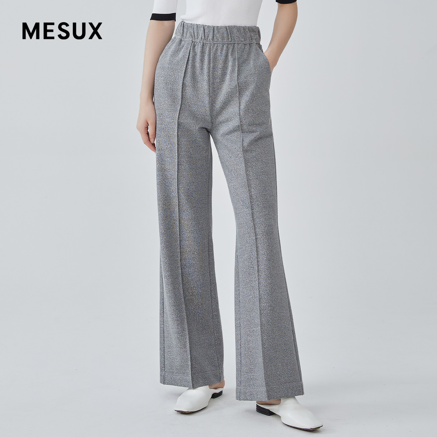 MESUX米岫秋季松紧腰带设计舒适运动休闲直筒阔腿长裤MKFUQ424