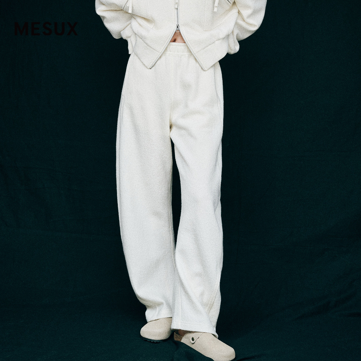 MESUX米岫新品绵羊毛直筒型休闲裤松紧腰香蕉裤MMWUQ408