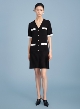 MESUX米岫进扣纱线黑色连衣裙新款茶歇法式显瘦裙子MLSDE605