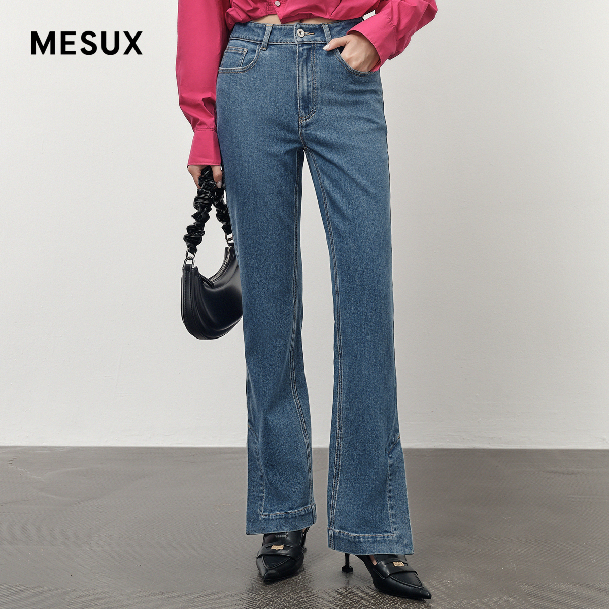 MESUX米岫秋季新品开衩牛仔裤女微喇百搭长裤子MLFUR402