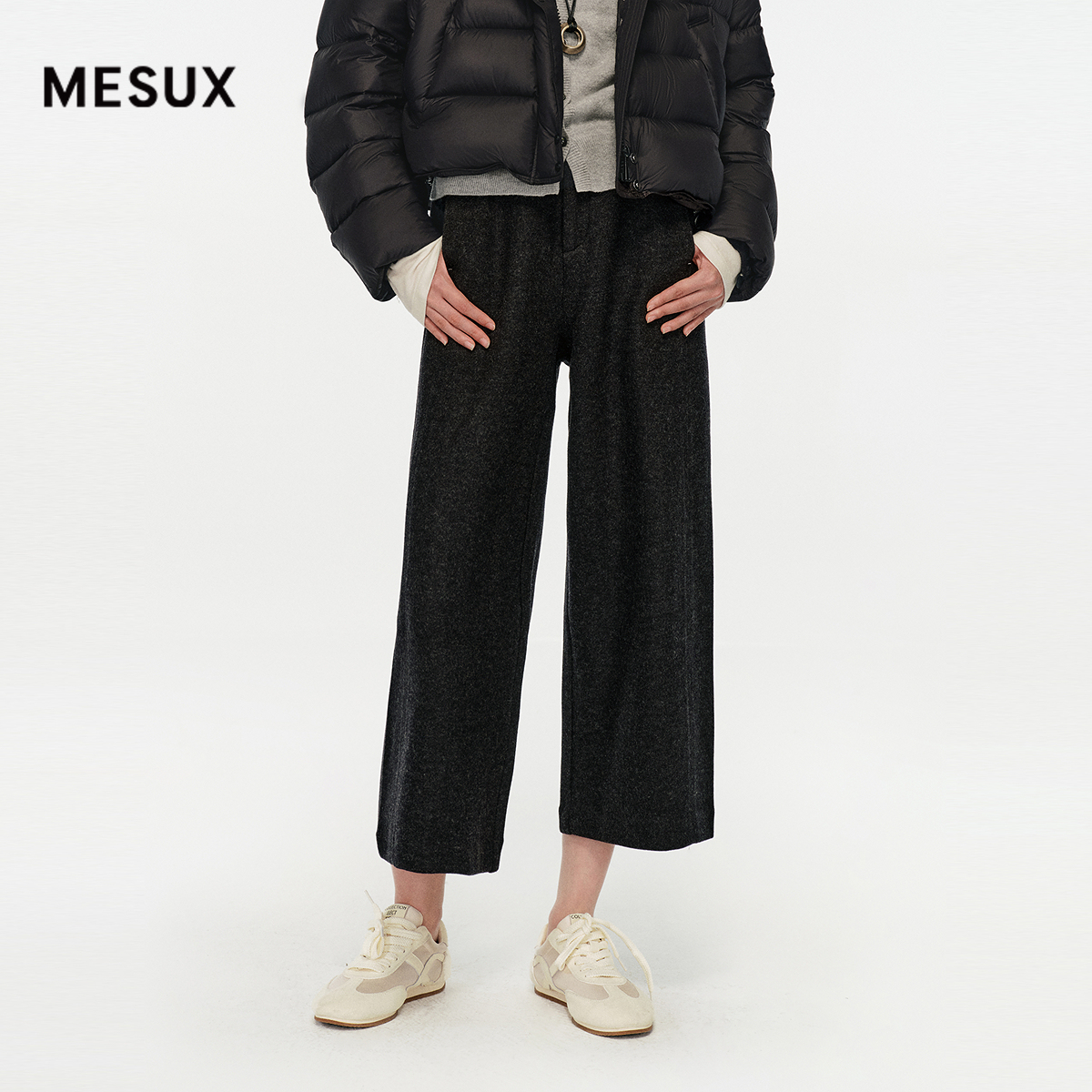MESUX米岫25冬羊毛混纺慵懒风精裁九分阔腿裤直筒休闲裤MNWSQ701