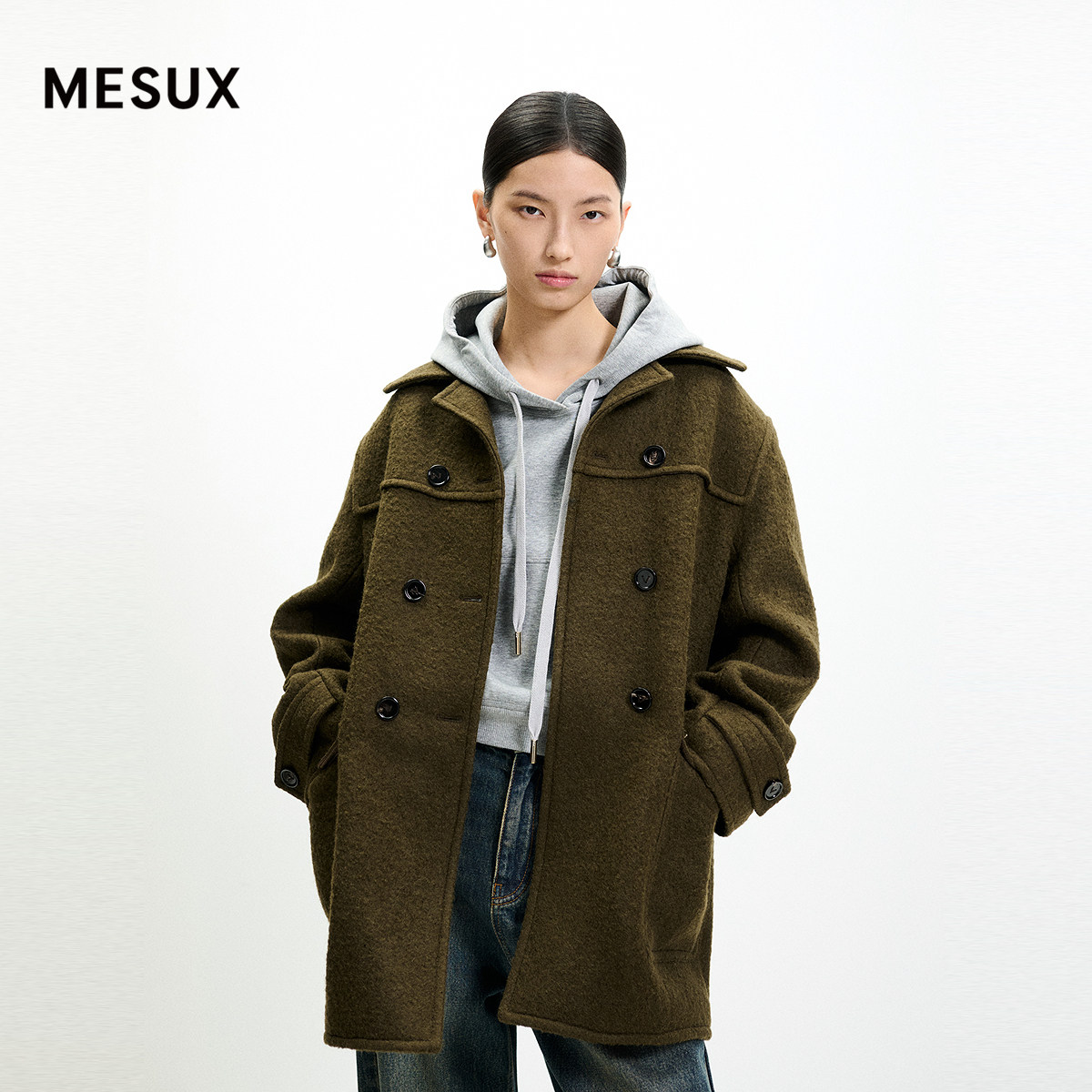 【秒杀】MESUX米岫多色绵羊毛混纺毛呢大衣外套女MMWUI401