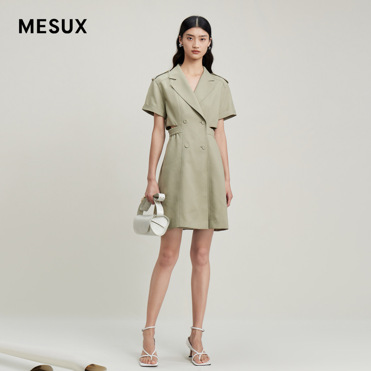 MESUX米岫夏季女装西装领肩章露腰风衣连衣裙女MLMUO413