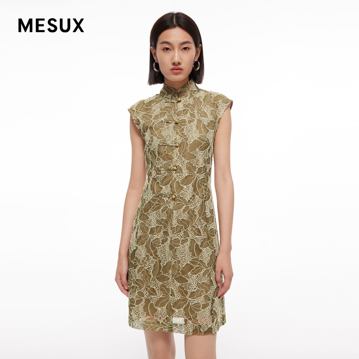MESUX米岫新品女装旗袍新中式蕾丝无袖连衣裙MMMUO344