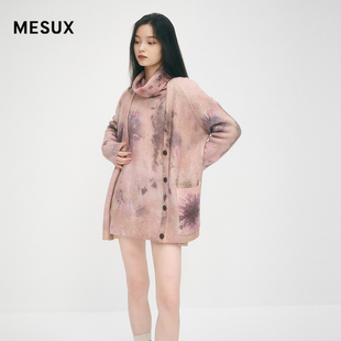MESUX米岫绵羊毛含牦牛绒抽象印花开衫针织衫毛衣女MMWUE515