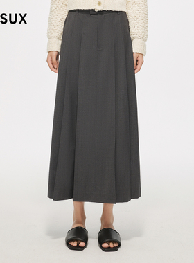 MESUX米岫新品时尚设计花灰色百搭造型宽褶裙女MMSUS418