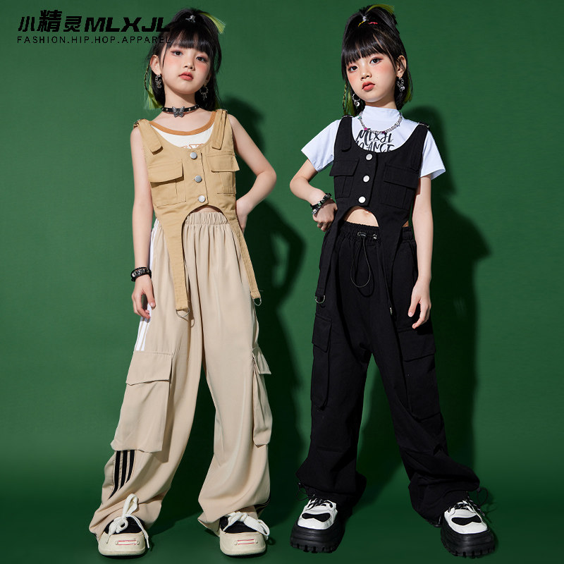 儿童嘻哈街舞演出服女童街舞套装夏季马甲男童架子鼓爵士舞服装潮