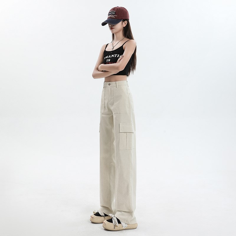 工装裤女款夏天季薄小个子美式休闲卡其高腰窄版梨形直筒长裤牛仔