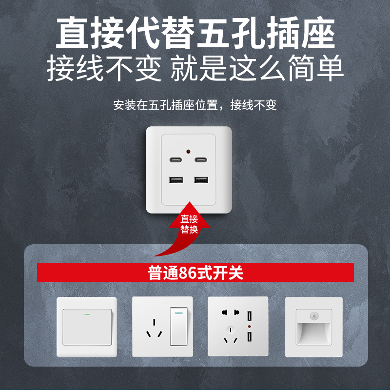 86型明装二孔四孔USB手机充电2个4位220V转5伏工地36VUSB插座面板