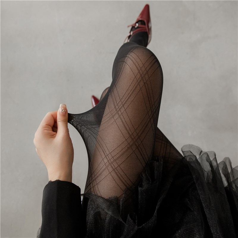 黑色菱形格子丝袜女春秋薄款黑丝性感菱格纹连裤袜显瘦JK打底裤袜