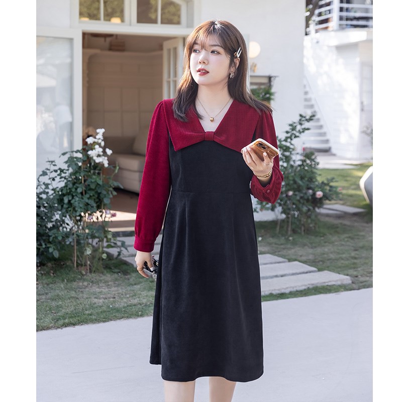 大码女装冬季新款法式针织连衣裙宽松显瘦胖妹妹雪尼尔加厚A字裙