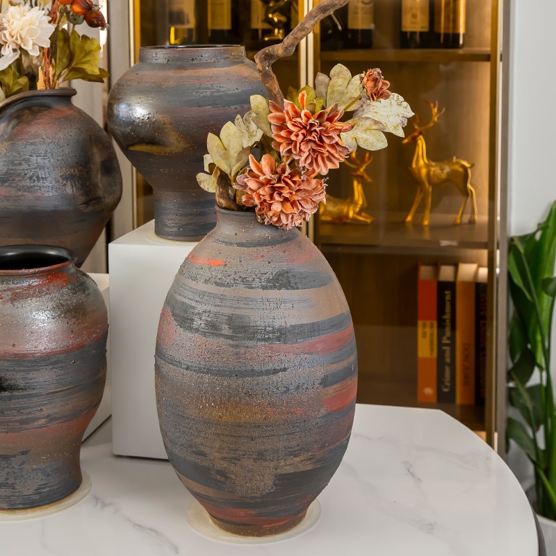 景德镇陶瓷复古怀旧陶罐桌面花瓶干花多肉花盆水培新中式禅意摆件